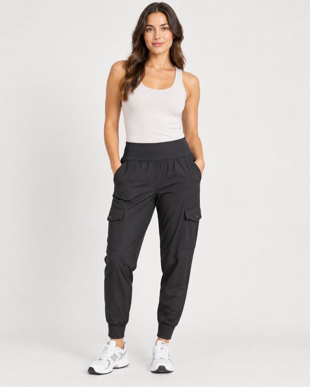 Athleta Sz Medium Tall Black Cargo Jogger Pants Stretch Pull On Pockets Gorpcore
